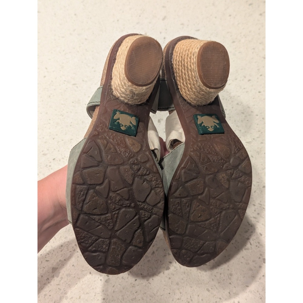 El Naturalista Block Heeled Sandals Ankle Strap Tan Fabric Green Leather  37 / 7 - Picture 10 of 11